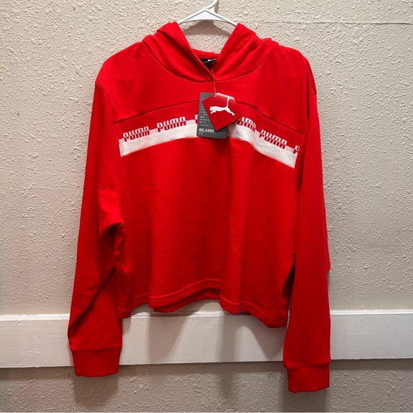 Puma Amplified Cropped Hoodie Poppy Red NWT XL - Picture 3 of 5